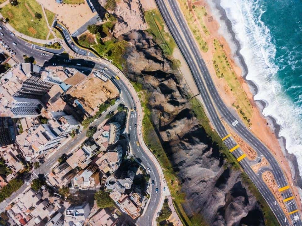 Aerial view of city on coast