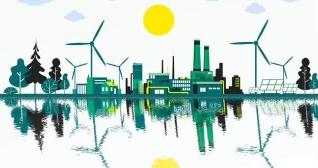 Cartoon image of renewable energy sources