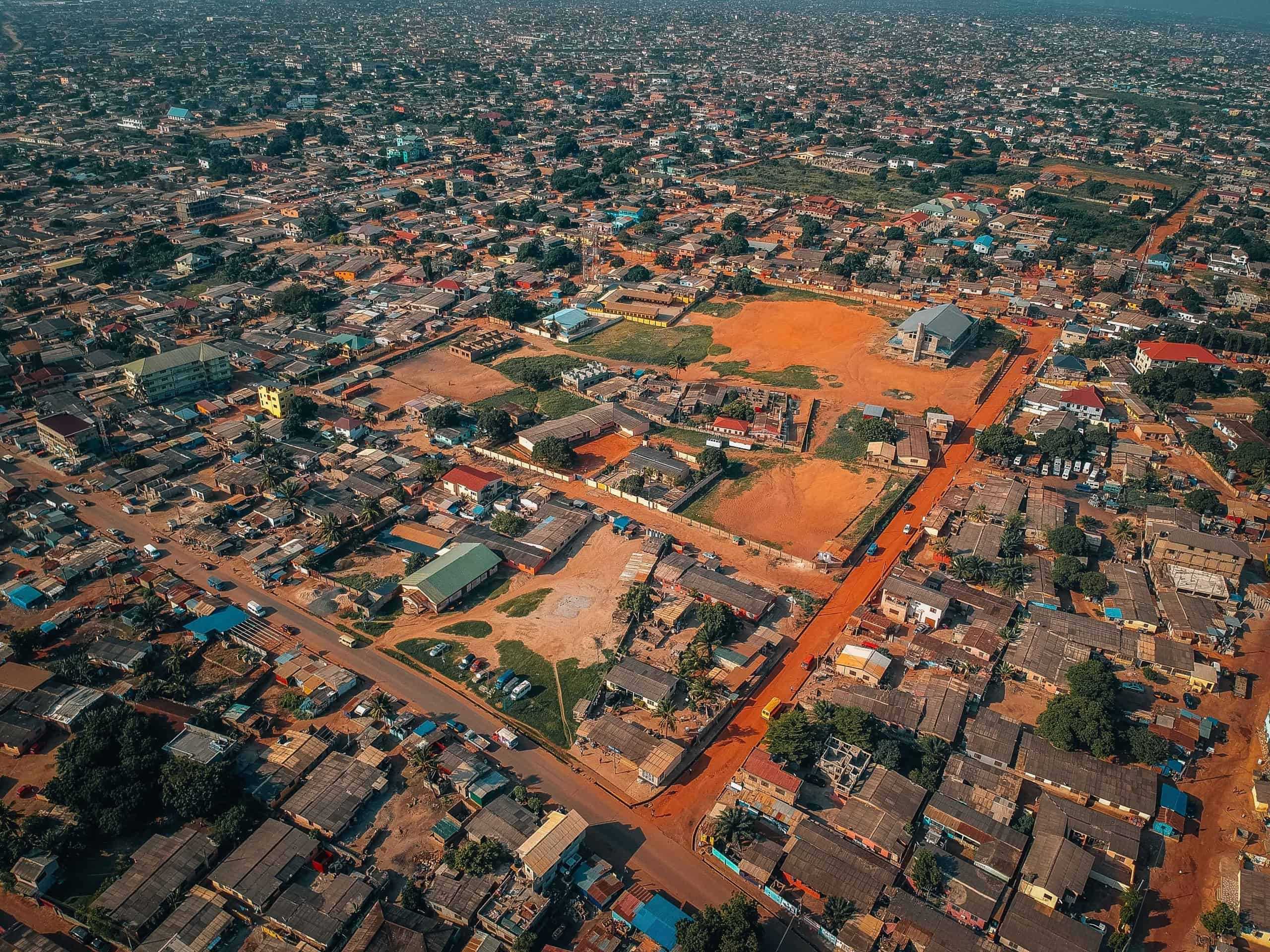 Ariel view of a town in Ghana