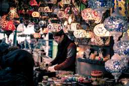 Vendor selling lanterns in Morocco