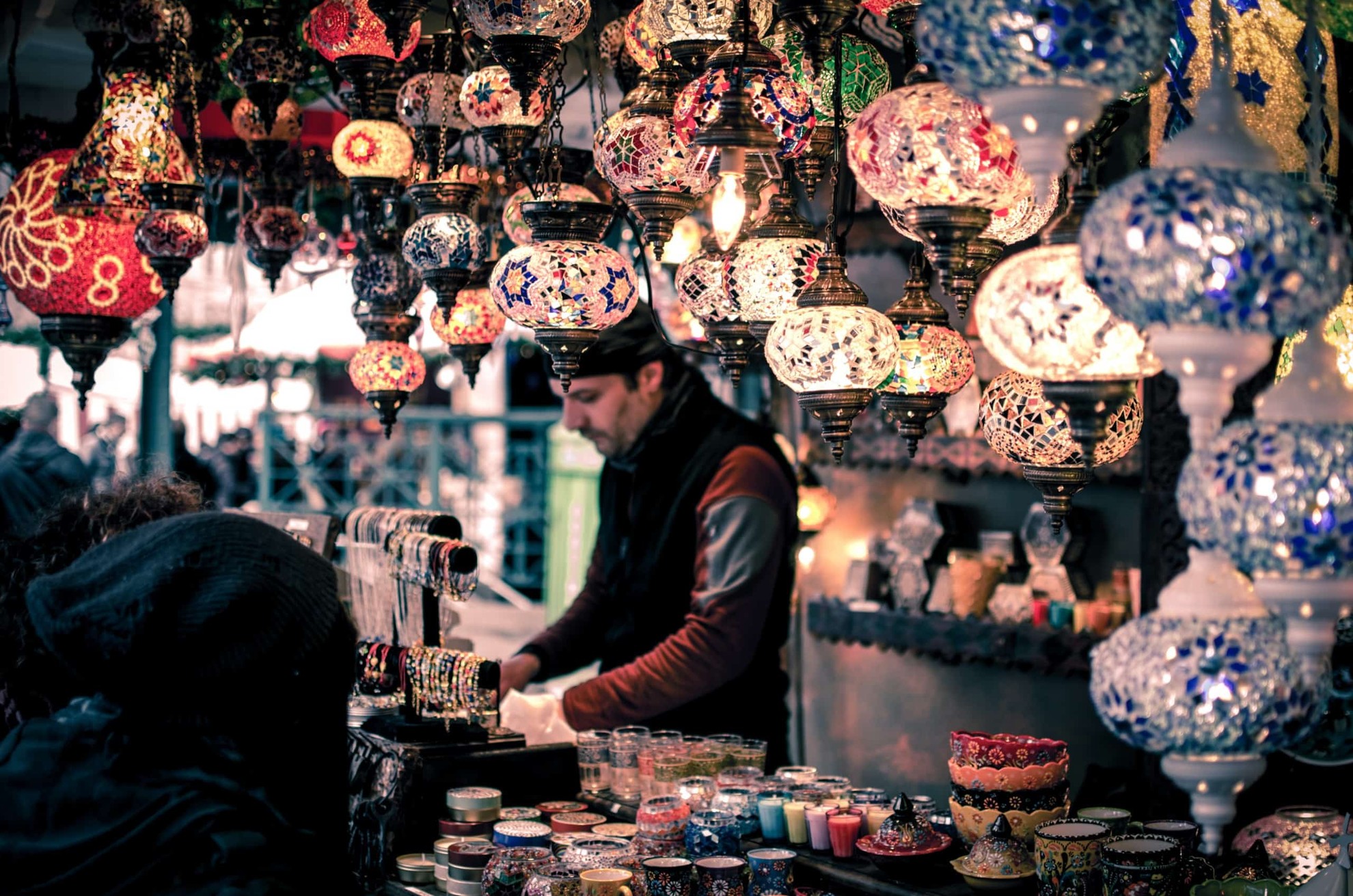 Vendor selling lanterns in Morocco