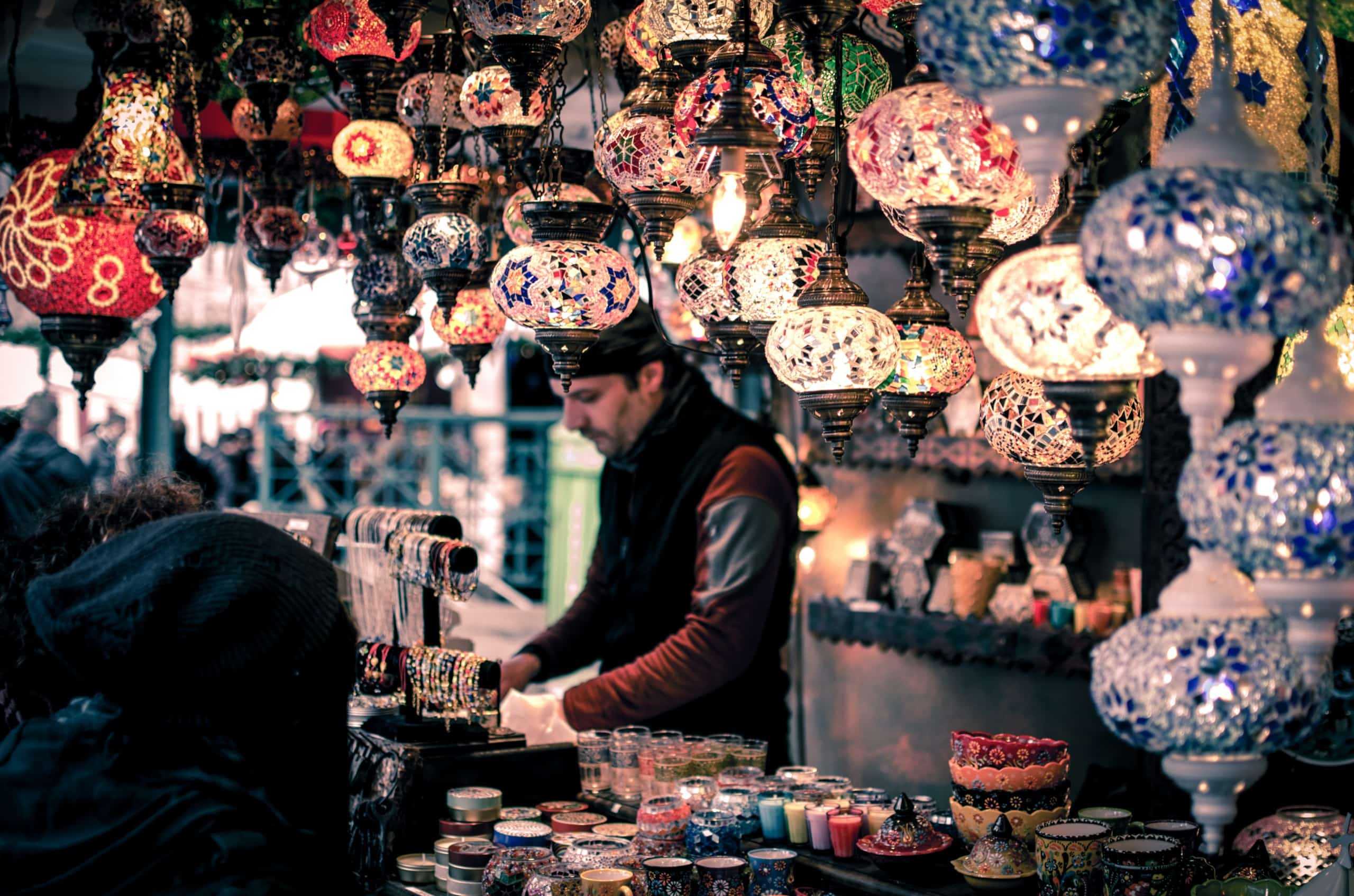 Vendor selling lanterns in Morocco