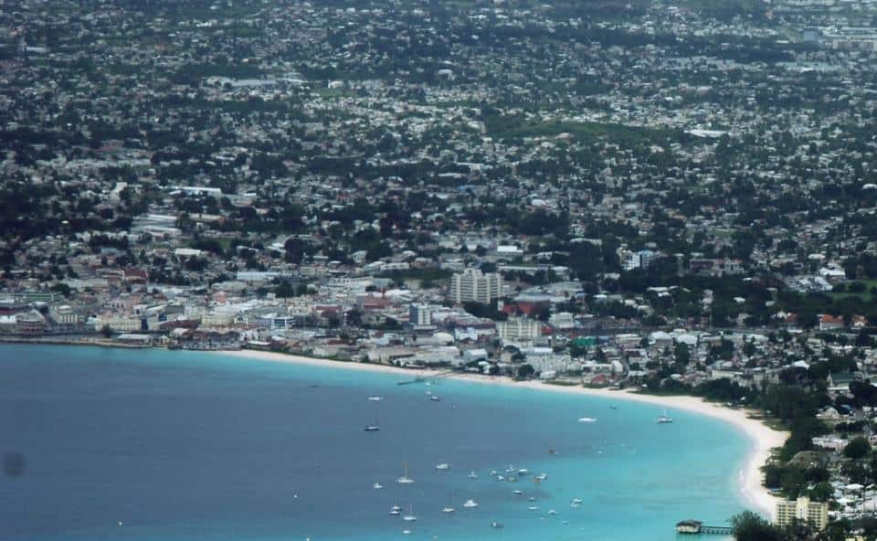 Air view of city coastline