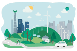 Cartoon graphic of renewable city