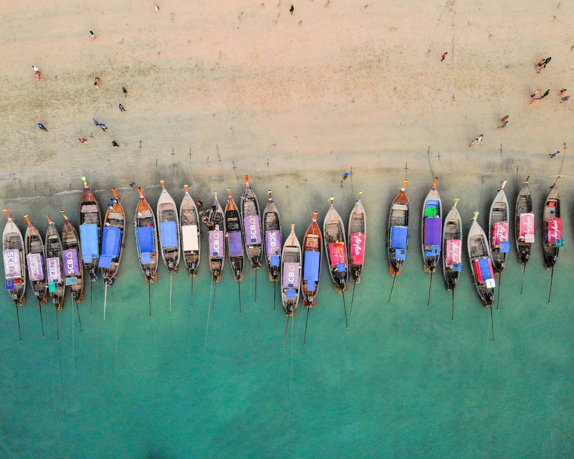 Ariel view of boats at shore in Thailand