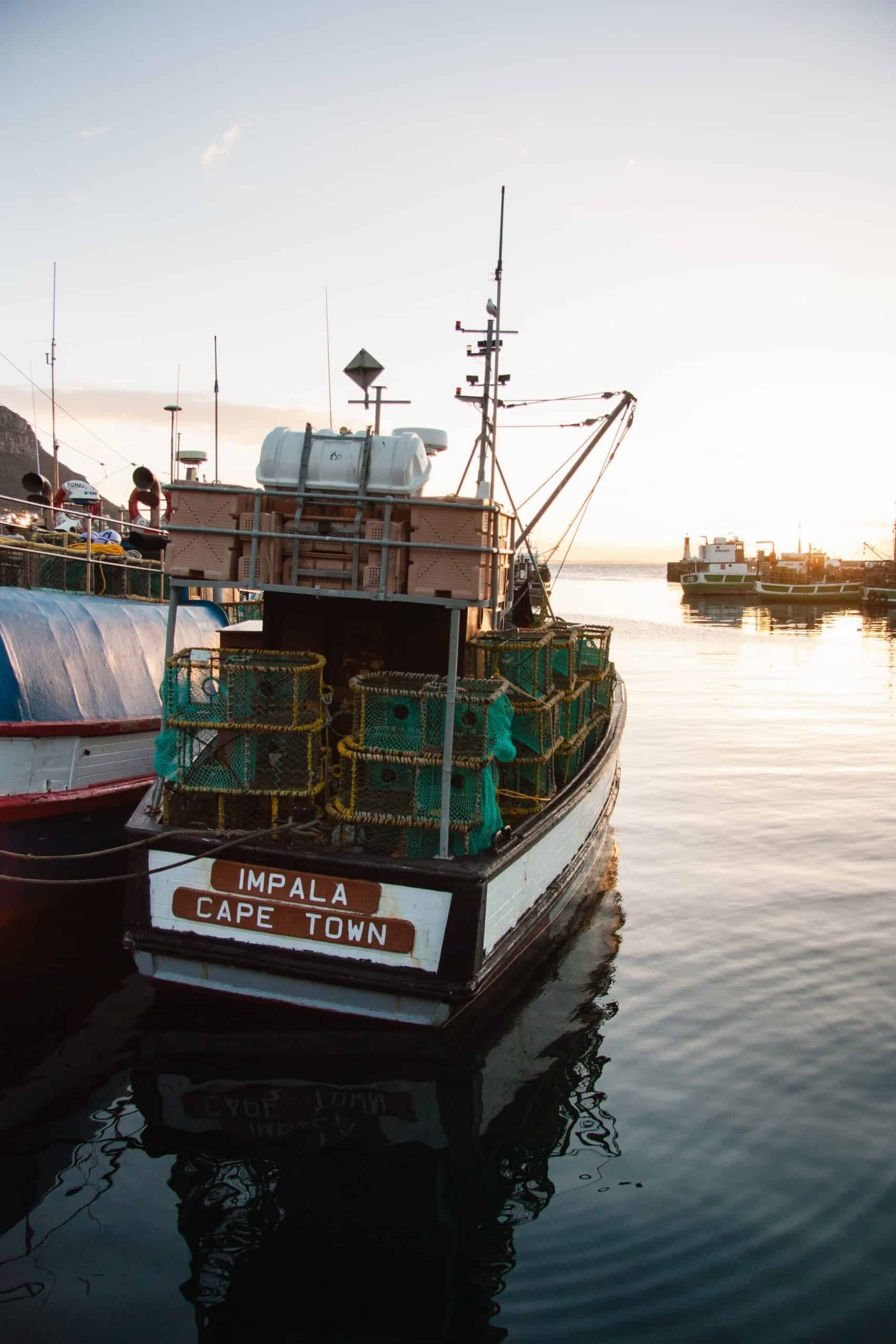 Boat at a harbor in Cape Town