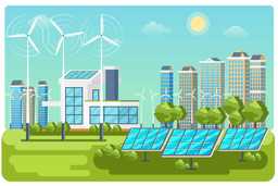 Cartoon image of different renewable energy sources