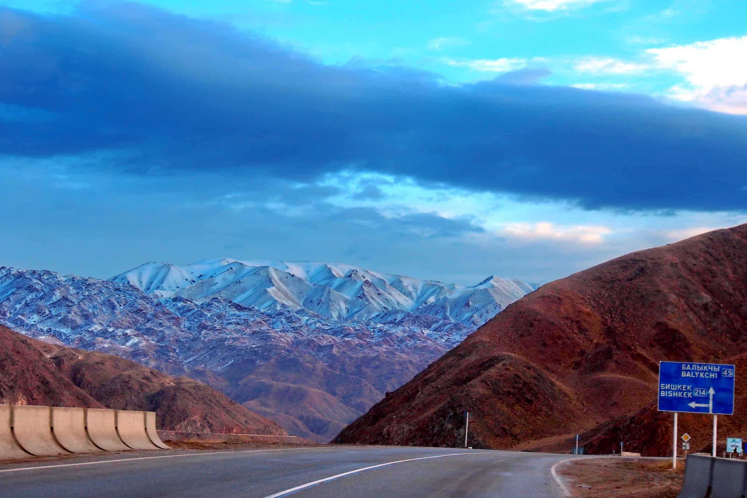 Kyrgyzstan mountain landscape and road