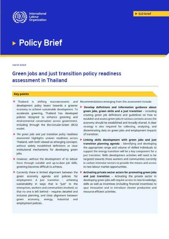 Thailand Green jobs and Just Transition Policy Brief 2023 cover page