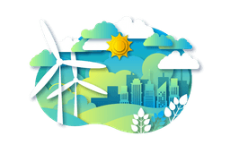 Cartoon wind turbines and landscape