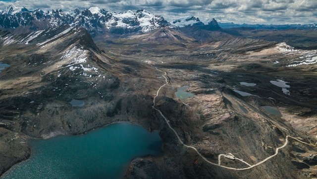 Aerial view of mountains and lakes