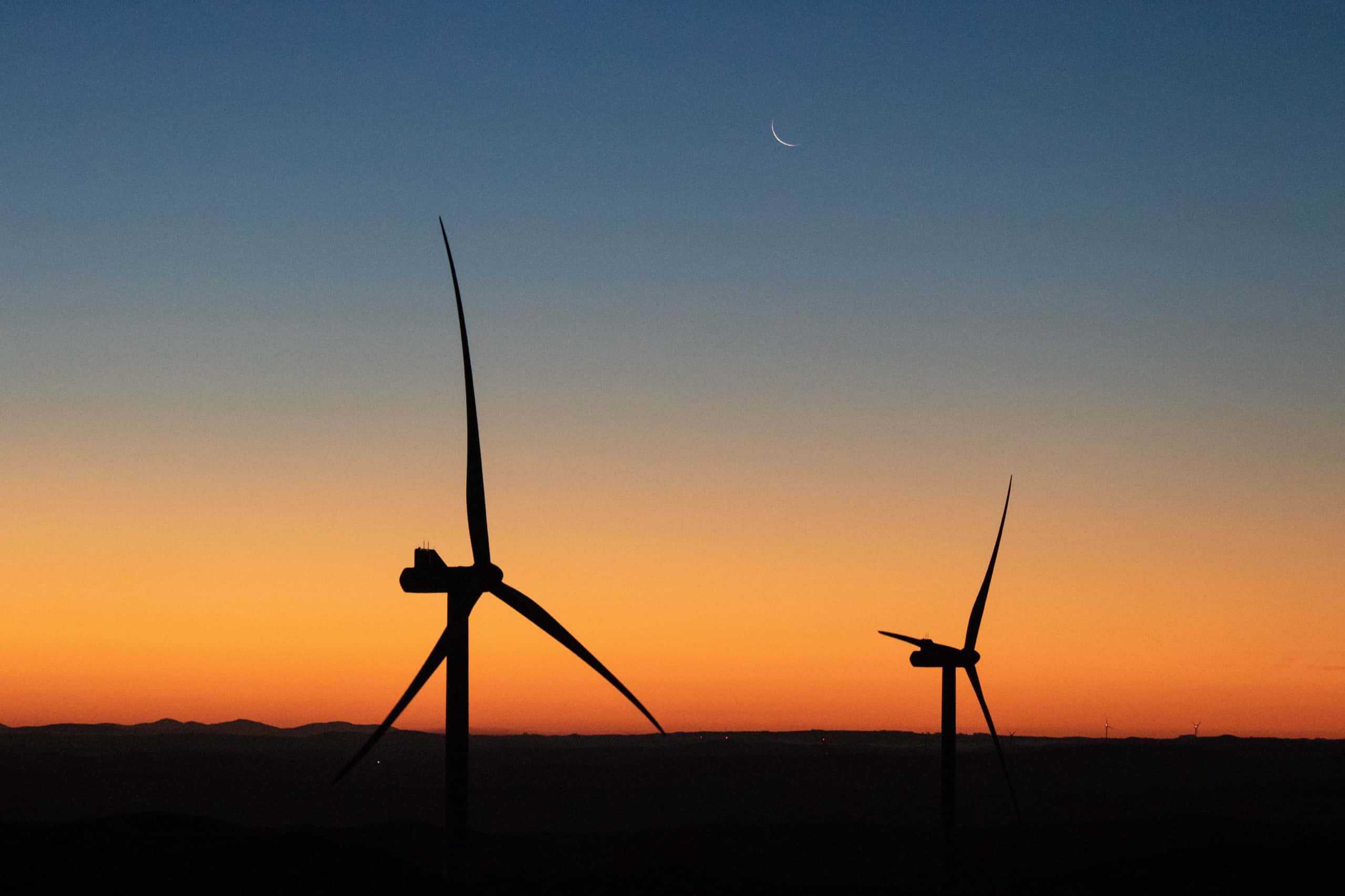 Windmills during sunset in Uruguay